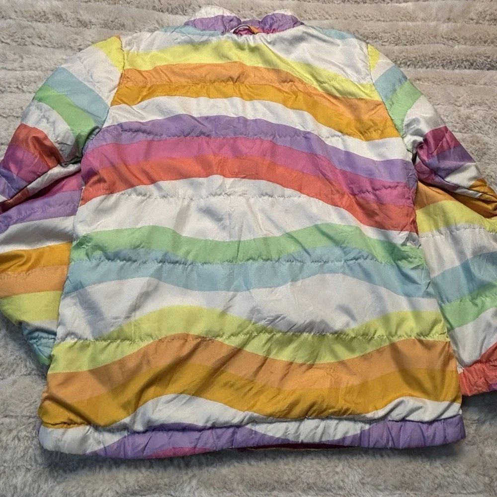 Girls Pastel Rainbow Stripe Puffer Jacket‎ Coat Lightweight W/ Hood Small 6/6x